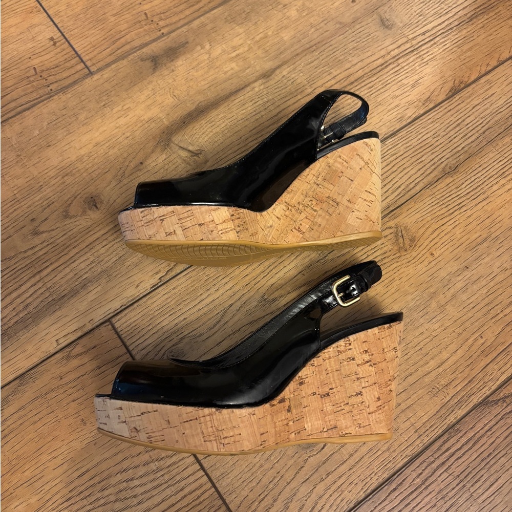 Stuart Weitzman Glossy Black Slingback Heels - image 2